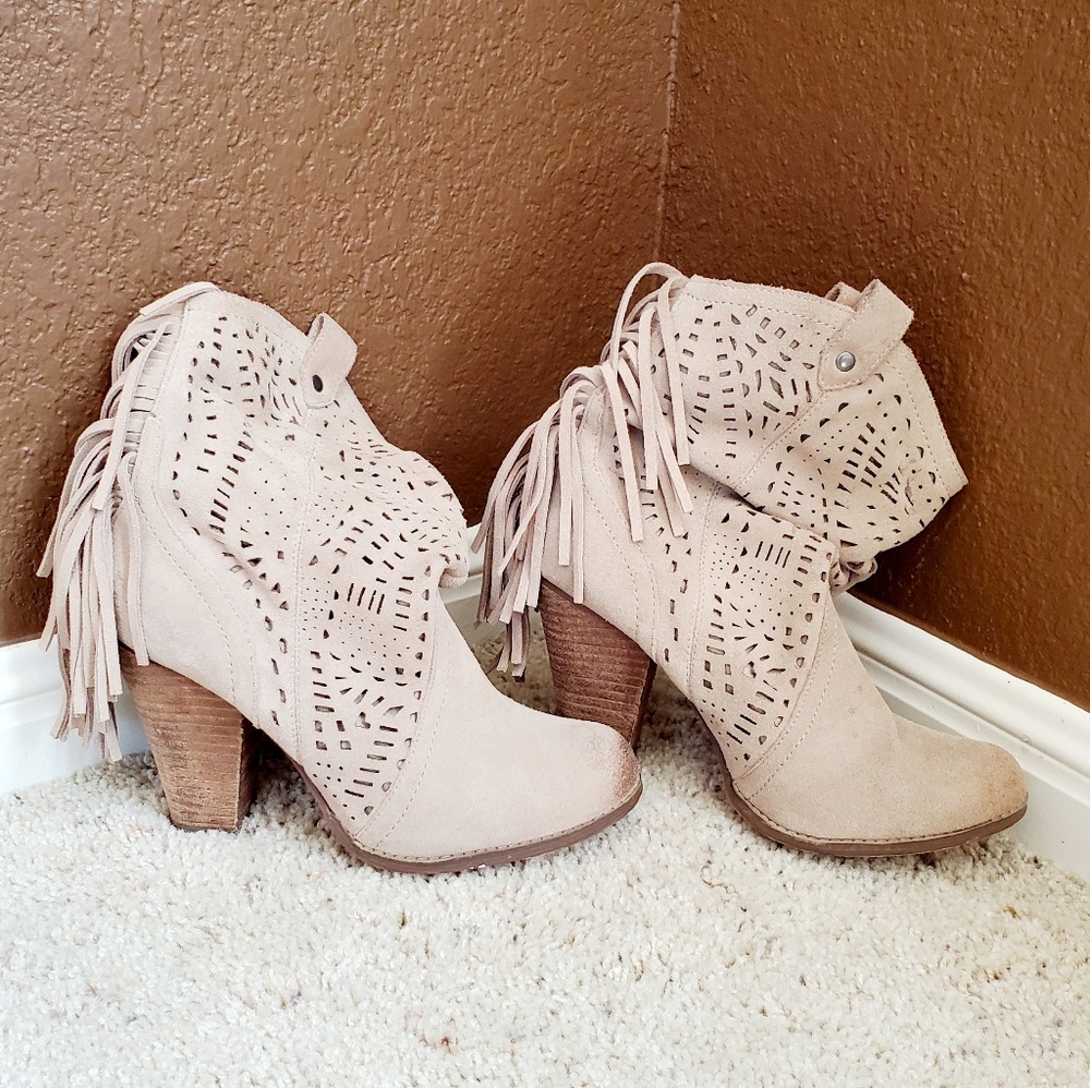 Naughty Monkey Leather Tan Fringe Boots